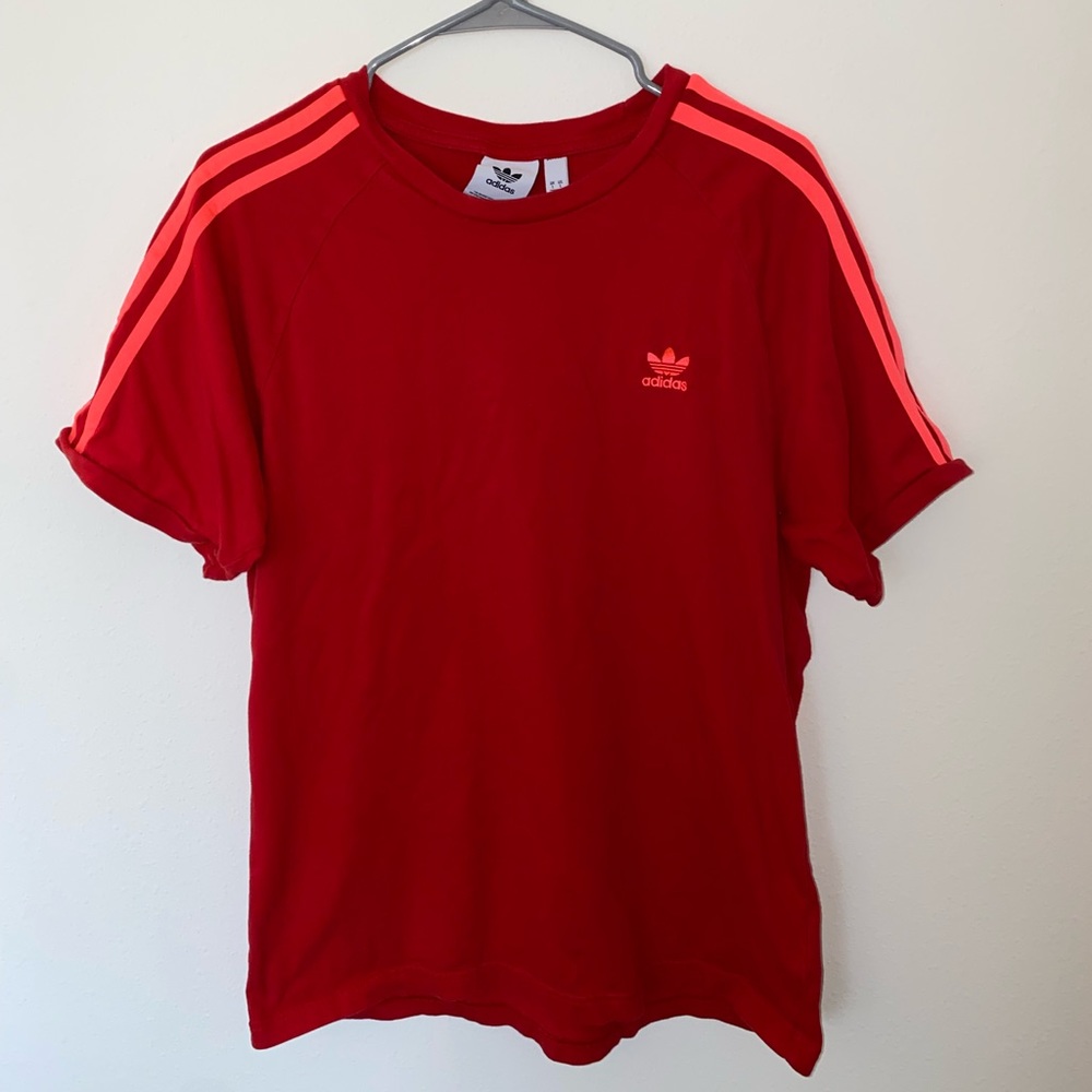 Adidas Short Sleeve Shirt | Size: Large | Color: Red With Pink Stripes